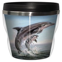 Dolphin Leaping Travel Mug Stainless Lined Coffee Tumbler 16-Ounce - Linda Thompson - Gift for Oce, 1