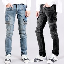 비브레이커스 남성용 스판 슬림핏 데님 카고 팬츠 VG45 2컬러