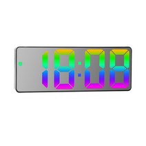 led탁상시계 디지털 알람 시계 LED 스크린 전자 다채로운 대형 침대 머리맡 음성 제어 테이블 홈 데코, 01 Black shell mirror C