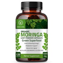 유기농 모링가 캡슐 120 1000mg - 그린 슈퍼푸드 올리페라 잎 파우더 모유 수유 지원을 위한 면역력 및 신진 대사 부스터 영양 풍부한 보충제제