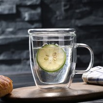 홈카페 이중유리머그컵 475ml(뚜껑포함), 단품