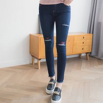 뉴클로 여성용 진청 찢청 립절개 밴딩진 데님팬츠 청바지 NQL-A1602 가을 청바지 가을 스키니진