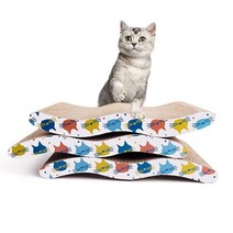 Pet Prime 고양이 스크래처 판지 보드 2팩 재활용 골판지 스크래치 패드 라운지 소파 베드 웨이브 모양 개박하 포함 (새로운 물고기 유형), 3PCS
