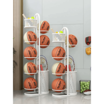 가정용 볼 캐리어 보관함 농구공 축구공 랙 진열대, 아이보리6단벨트2구바구니높이140CM