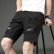 남자청바지 찢어진청바지 바지 찢청 타이드 홍콩 버전 화이트 하이 스트리트 5부 데님 반바지