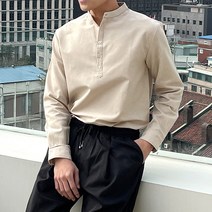 더맨쉽 부드러운 고급 옥스포드 헨리넥 긴팔 셔츠 SBTST12006