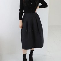 옷자락 여자 A라인 방한 패딩치마 플리츠 솔리드 롱스커트
