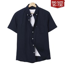 트렌디메이커 남성 빅사이즈 네이비 옥스포드 남방 오픈카라 여름 반팔 셔츠 TM278