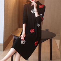 르엠마 로즈로즈 반폴라 목티 스웨터 롱 니트 긴팔 루즈핏 니트원피스 겨울원피스 가을 원피스