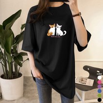 [오늘발송] 스타일아유 여성용 귀여운고양이 오버핏 반팔티 롱 빅사이즈 박시 반팔티셔츠[AYG6TS408A]