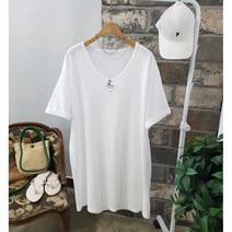 상상그이상 여성용 국내제작 삼각 피그먼트 반팔티 구김없는 롱티셔츠 워싱 패치 포인트 유넥 면티셔츠