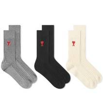 아미 AMI A Heart 양말 - 3 Pack Off White 오프화이트 그레이 회색 & 블랙 검정