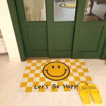 코메샵 현관매트 스마일 코일매트 발코니 베란다 매트, 11 꽃스마일씨 크림색배경, 폴리매트1500x370