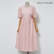 [코인코즈] 라운드넥 퍼프 리본 셔링 플레어 반팔 원피스 (IY2MO5240)