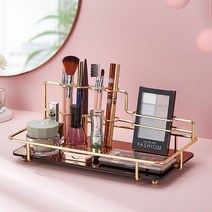 Threeofus 골드 미러 화장품 정리대 인테리어 화장품 거치대 화장대 악세사리 보관함, 스퀘어 타입, 1개