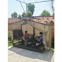 흔들그네의자 정자 야외 스윙 안뜰 캐스트 알루미늄 전원 4 흔들 의자 합금 발코니 홈, [05] 테슬린 4 흔들의자 거즈 커튼 포함 패키지 설