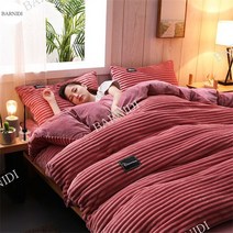 BARNIDI 겨울 양면 컬러 극세사 골덴 코듀로이 이불 블랭킷 차박 베개 커버 세트