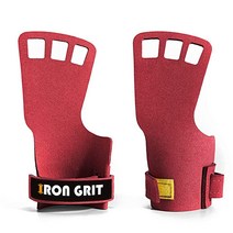 IRONGRIT Wrist Wraps 세트 of 2 Pack 가죽 Gymnastics Hand Grips -Palm 프로텍션Grip 강화 Straps for CrossfitWeig, Small, Red three holes