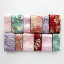 C356 자수꽃 한복리본 길이90cm, 금사 민트(mint), 2.5cm