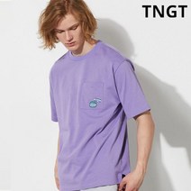 TNGT [20SS TNGT 남성]퍼플 봉쥬르 아트웍 자수 오버핏 반팔티셔츠_TGTS0B333U1