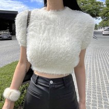앙고라 크롭 반팔 니트