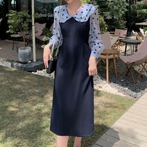 단정 이중카라 쉬폰소매 도트패턴 H라인 원피스