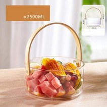 대나무 나무 손잡이 유리 과일 바구니 얼음 양동이 간식 식품 저장 용기 주방 정리 용기 거실 투명, L-transparent