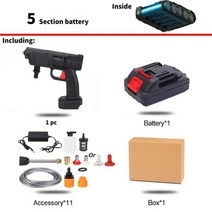무선 전기 고압 세척기 충전식 자동 세차 스프레이 건 마끼다 배터리용 물총, A 1battery 5section+CHINA