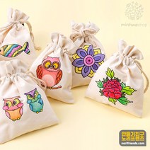 캔버스천 복주머니 민화 캔버스 민화샵 주머니 밑그림 파우치 꾸미기, 부엉이