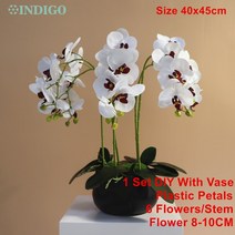 화병 도자기 유리 돌 흰색 나방 난초 DIY 꽃꽂이 (5PCS 4PCS 이끼 잎 + 냄비) 나비 꽃 장식 중심 인디고, 13 1 SET DIY