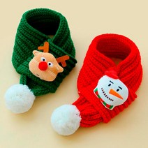 펫라이엇 1+1 강아지목도리 고양이 크리스마스 폼폼 머플러 겨울 케이프 스카프, one size, 세트02_스트라이프+그린