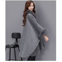 케이프 코트 여성반 망토 모피 칼라 여성 자켓 긴 모직 겨울 의류 기질 울 혼합 사무실 레이디 한국 여성 의류
