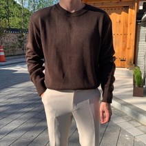 데이스 라운드 니트 스웨터 남자 옷 레이어드 코디 오버핏 긴팔 라운드 티셔츠