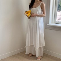 여자 2겹 여리여리 나시끈 뷔스티에 쉬폰 롱원피스