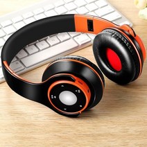 유무선 블루투스 헤드폰 헤드셋 삼성 iPhone iPad 스마트폰 PC TV 노트북 태블릿 오디오 호환 마이크 Bluetooth 5.0 스테레오, 주황색