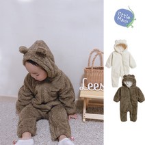 리틀맘 신생아 아기 겨울 뽀글이 곰돌이 방한우주복 아기방한복