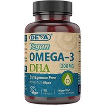 DEVA 비건 오메가-3 DHA 보충제 - 하루에 한 번 소프트젤 200 MG - 카라기난 무함유 - 젤라틴 무함유 - 어류 제외 - 해조류 오메가-3 지방산 /DHA, 1-90 Count (Pack of 1)