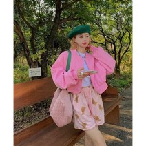 여성야구점퍼 야상 블루종 항공 스위트 쿨 핑크 짧은 소매 야구 유니폼 여성 가을 재킷