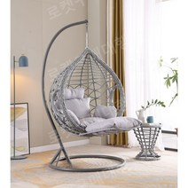 발리그네 흔들그네의자 정원그네 실내그네 가정용그네 라탄흔들의자, 01.그레이망사+쿠션