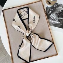 DFMEI.실크 스카프.Silk scarf.신상 포인트 슬림 롱스카프 여하의류 호보백 스카프 리본 프린트 2단