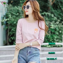 여성 면 라운드넥 심플 7부 소매 티셔츠 YJS323