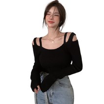 데이홀릭 어깨오프 유니크 골지 긴팔니트
