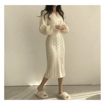 시연 가을 겨울 여성 브이넥 니트 원피스 3COLOR