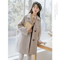 싱글코트옷 클래식 소프트스타일 체크 모직코트 여성 겨울 스윗 하프기장 작은 키 숲 2477133666