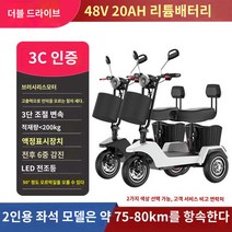 세발 전기자전거 접이식 배달 삼륜 전동자전거 3륜, 언덕왕복구[48V]20A 리튬배터리/2인승/방범/약 7, 48V