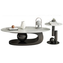 북유럽 모던 인테리어 원형 라운드 거실 좌식 좌식 테이블, 테이블 120+ 보조테이블 50 블랙 화이트