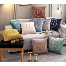 북유럽 수입 벨벳 사각 쿠션 패브릭 자수 쇼파쿠션 H 포인트 거실 큐션, 커버+솜, H-스카이
