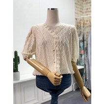 애티쉬 2021 여름NEW 레이스넥 물결블라우스 BBS1R202