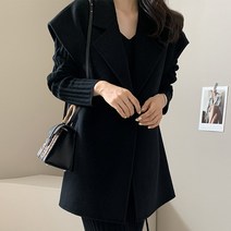 [당일배송] Tamina 핸드메이드코트 추동스타일 빈티지 고급감 정장넥타이 허리조임 날씬해 보이는 양면 여성양모조끼