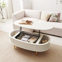 폴센 타원형 리프트업 거실 소파 테이블 WL201C, 화이트